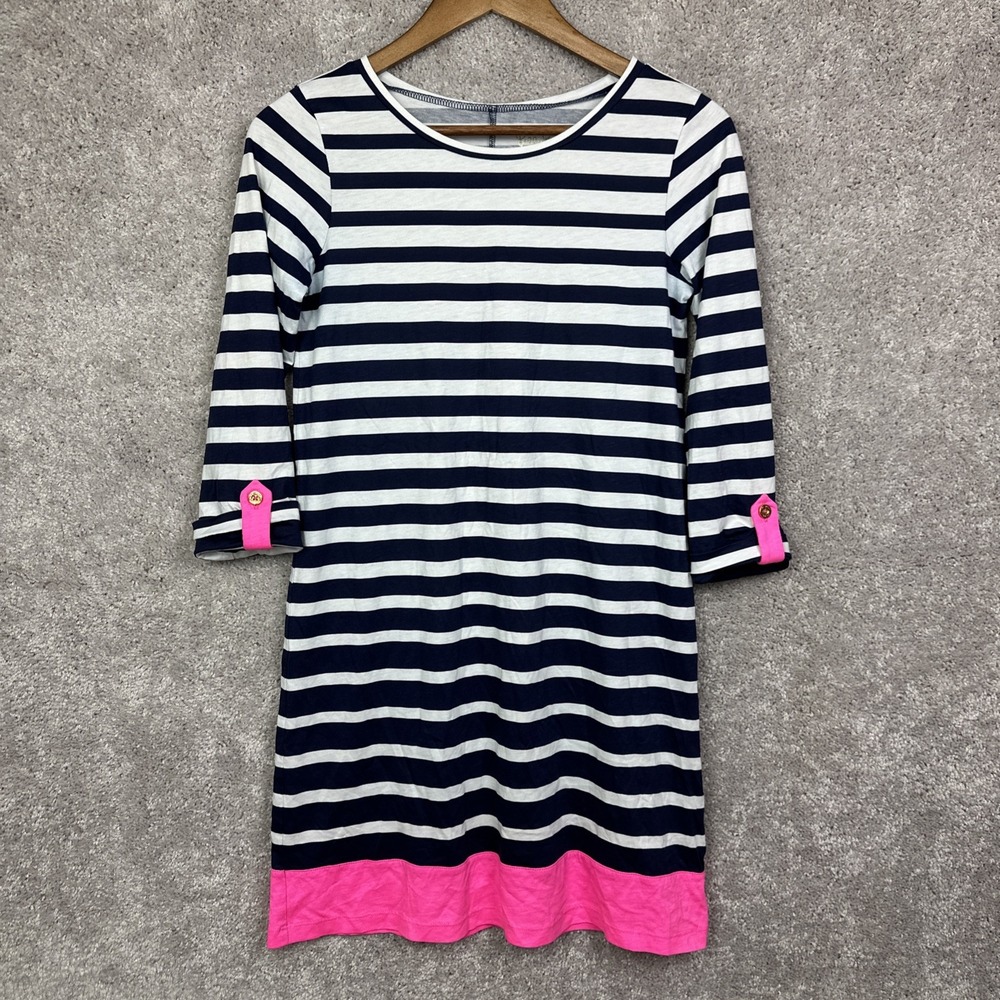 Lilly Pulitzer Linden Dress Navy Blue, White & Hot Pink Stripe Size XS